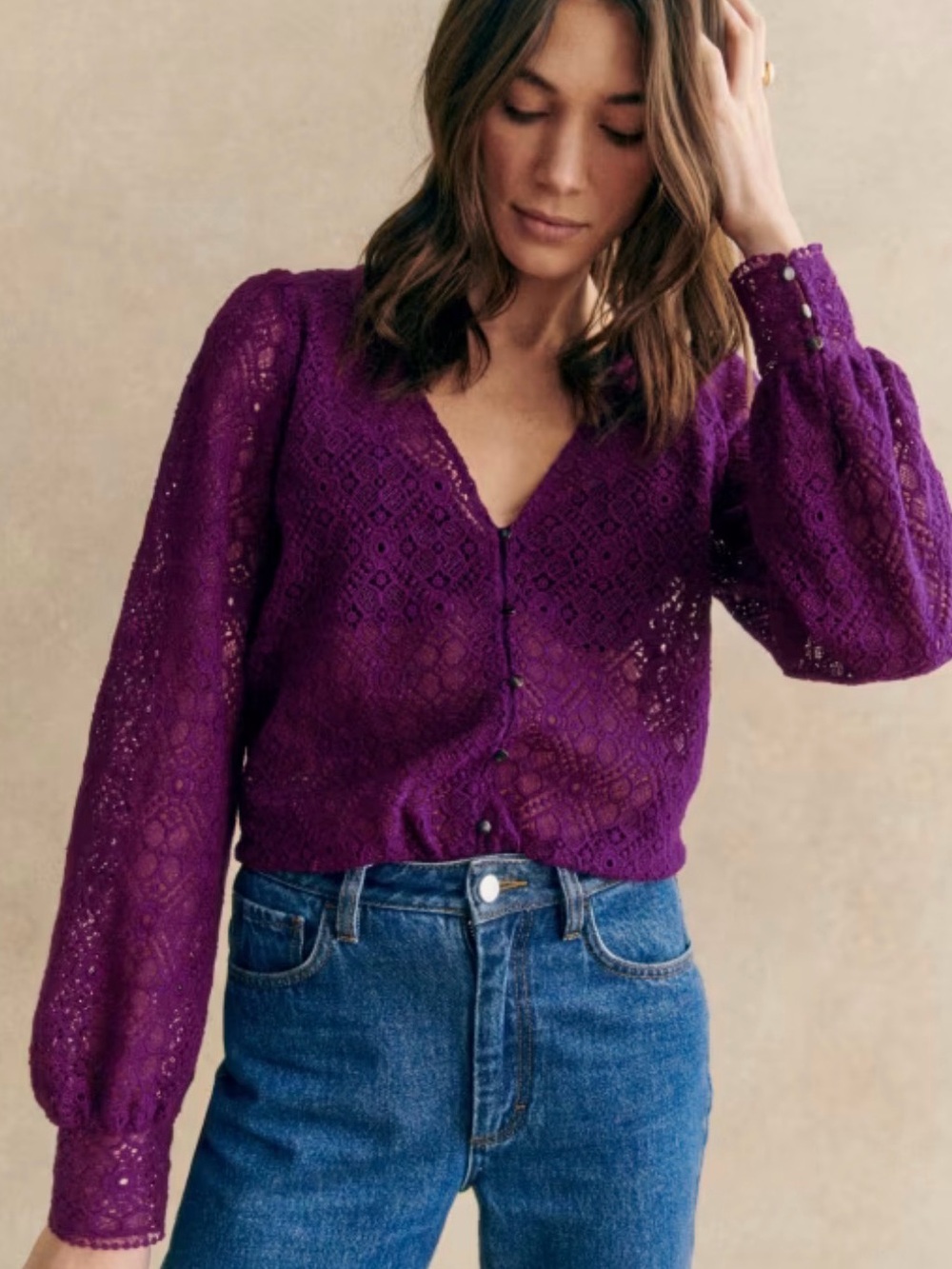 NWT SÉZANE EU 40/ US 8 Gaya Lace embroidered Blouse in vibrant violet
